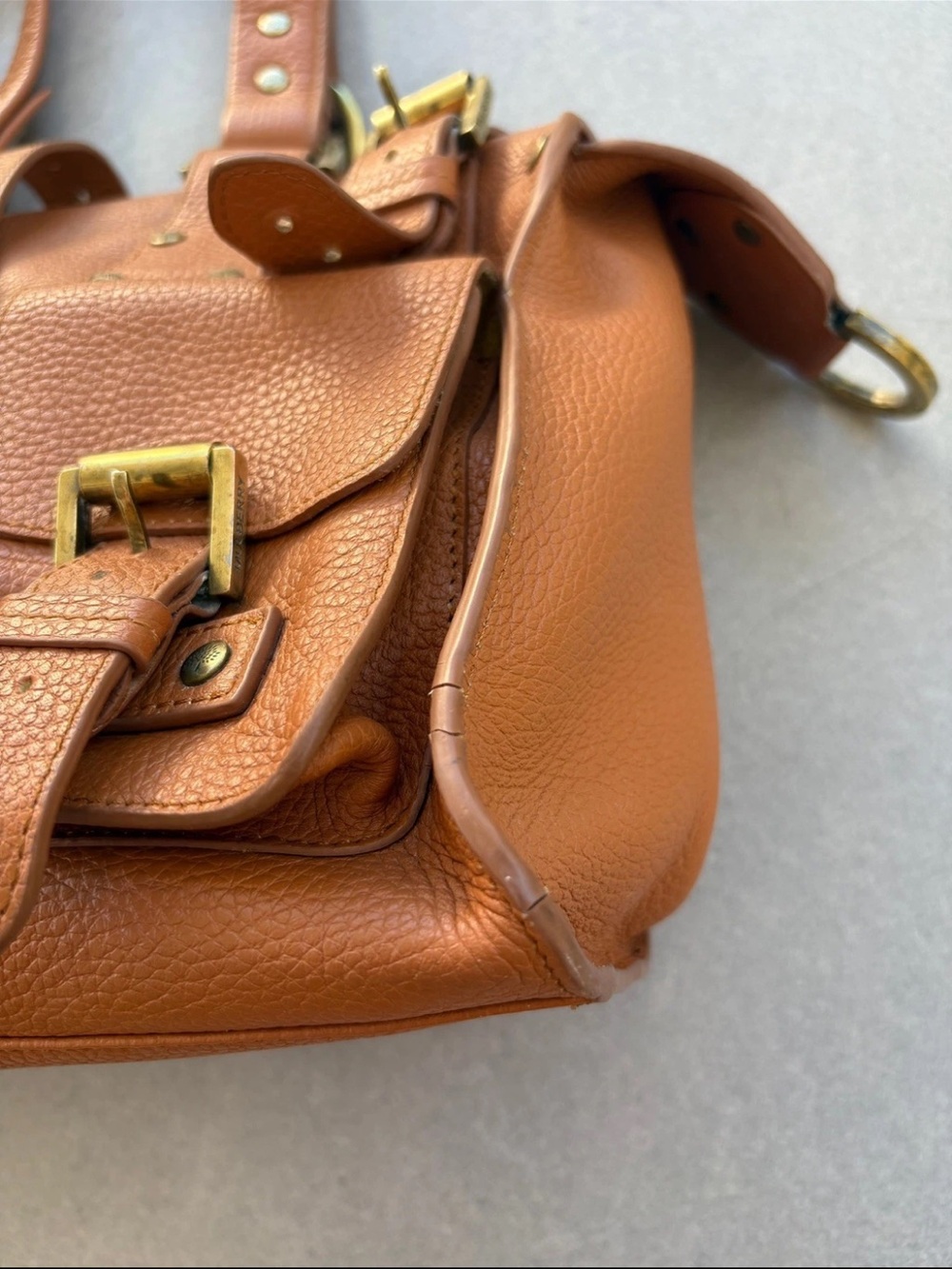 Mulberry Orange-Tan Pebbled Leather Satchel with Buckle Pockets - Picture 10 of 16